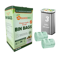 OrangeBio® 3 Gallon Compostable Small Bin Liners, 200 Count (2 Rolls), BPI Certified, TÜV OK Compost HOME