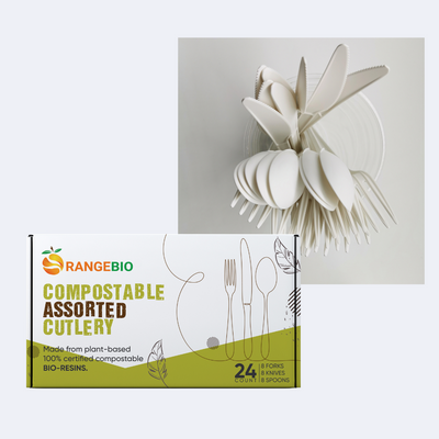 OrangeBio Disposable Compostable Assorted Cutlery, 24 Count