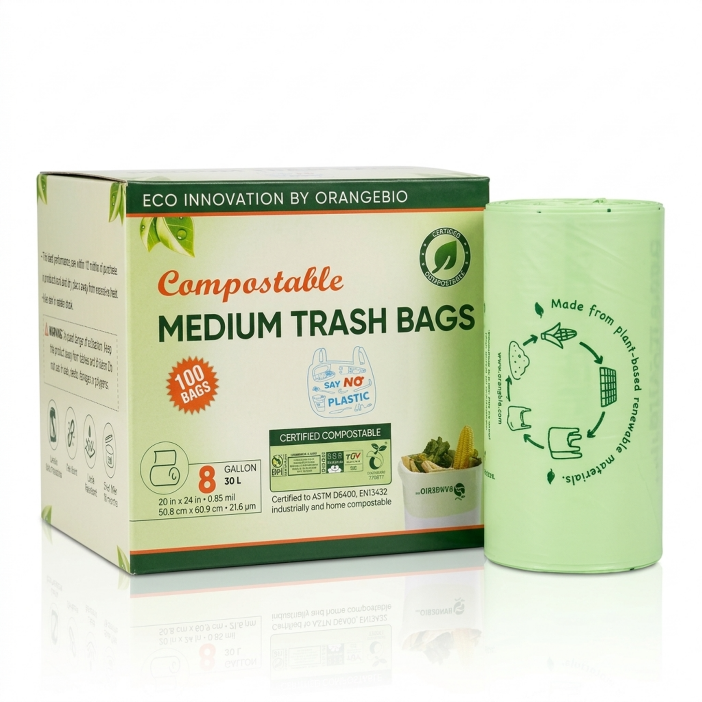 OrangeBio 8-Gallon Compostable Trash Bags – Plant-Based
