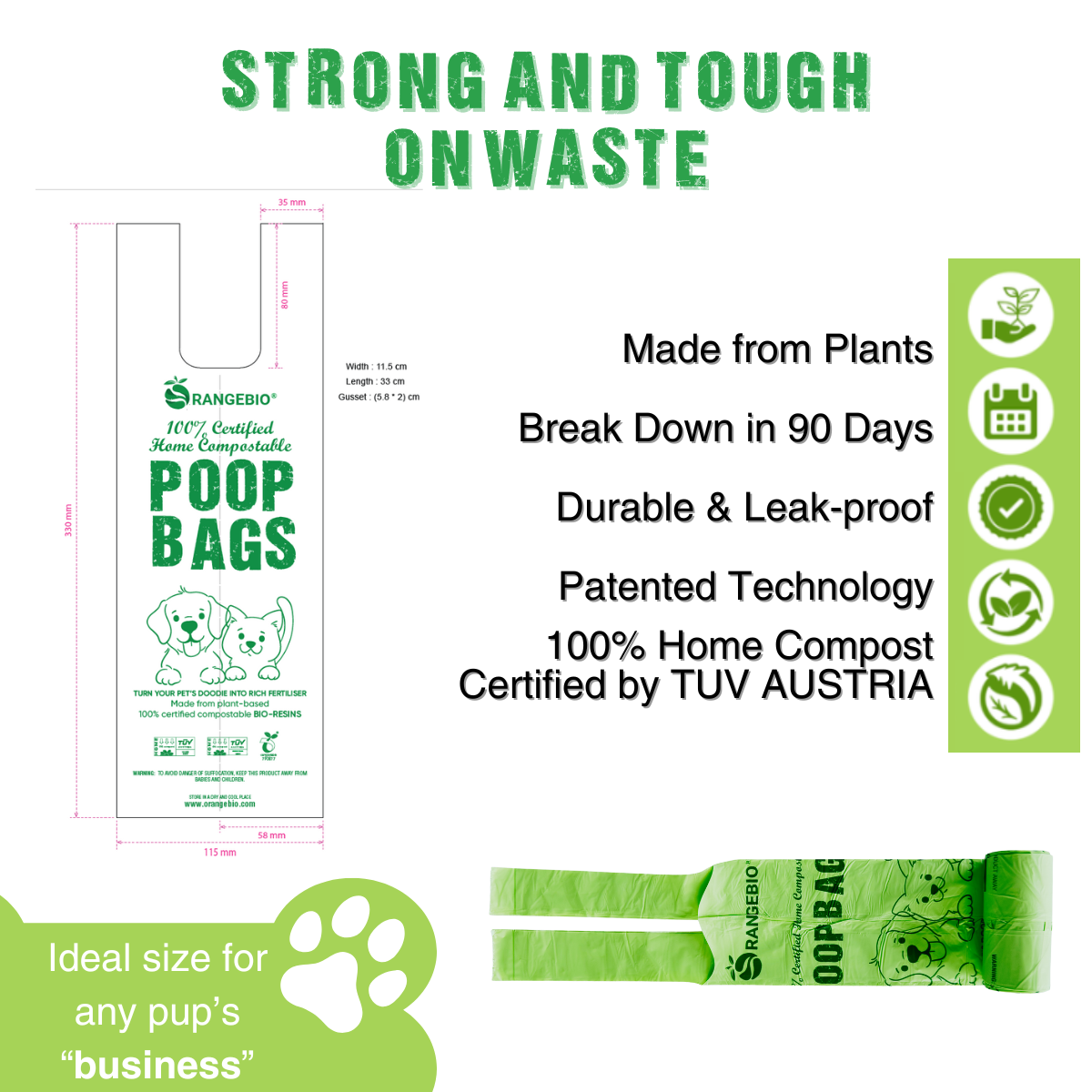 Pet Waste Bags Handle Tie, 180 Count, 12 Refill Rolls