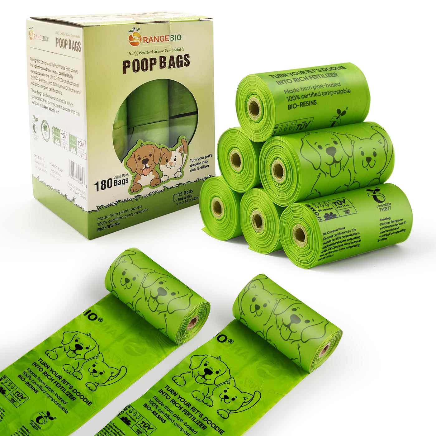 Pet Waste Bags, 180 Count, 12 Refill Rolls